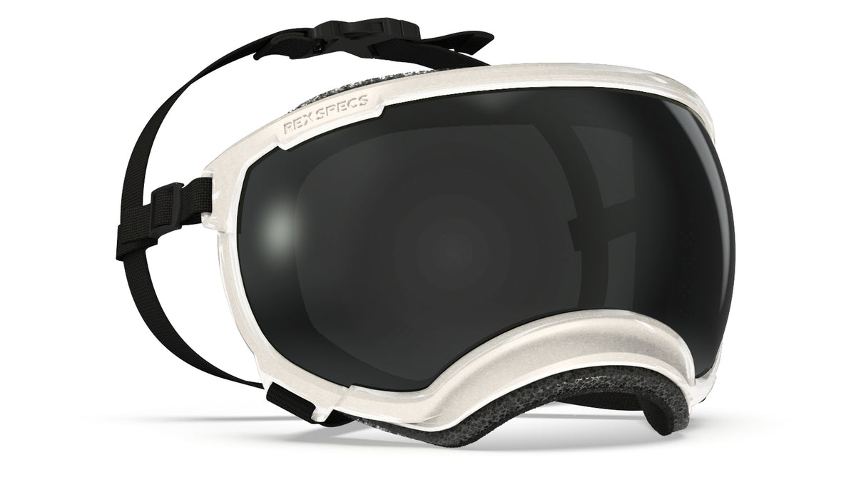 Hundebrille von rex specs in farbe weiß mit dunkler scheibe