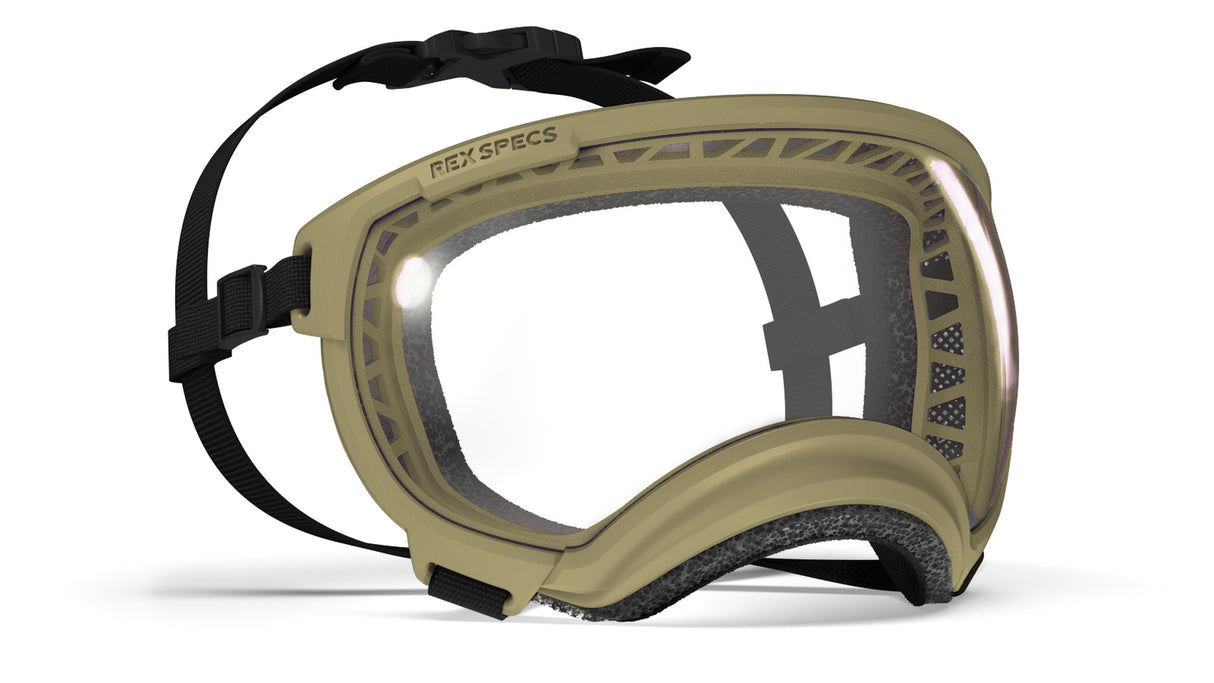 hundebrille fabrikat rex specs in farbe coyote mit klarer scheibe